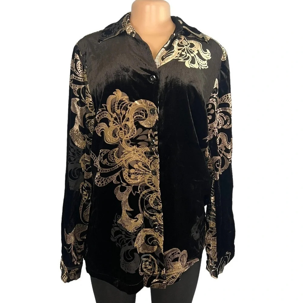 3/$30 ☀️ Pendleton Vintage Black Velvet Long Sleeve Button Down Blouse